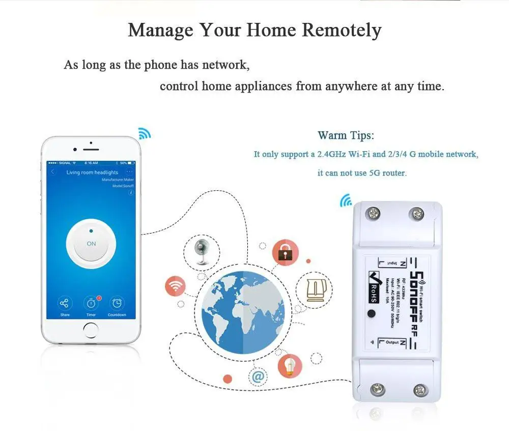 1/4Pcs DIY Wi-Fi Smart Light Switch Universal Breaker Timer Ewelink APP Wireless Remote Control Works With Alexa Google Home