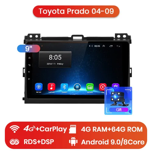 Junsun V1 2G+ 3 2G Android 9,0 DSP для Toyota Prado 120 2004-2009 Автомобильный Радио Мультимедиа Видео плеер навигация gps RDS 2 din dvd - Цвет: 4-64GB for 4G