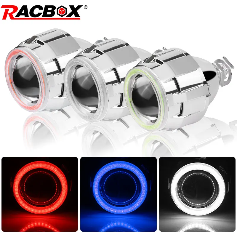 Светодиодные линзы Angel Eye для фар биксеноновые 2 5 дюйма белые красные синие Halo DRL