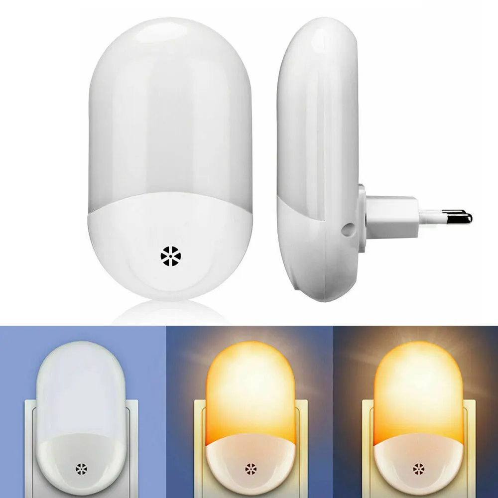 Dusk to Dawn Automatic LED Night Light Wall Plug In Sensor Lamp Warm White US/UK/EU | Освещение