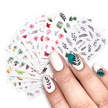 

1pcs Weed Butterfly Water Stickers For Nails Flowers Flamingo Summer Nail Art Designer Sliders Black Leaf Manicure NLSTZ808-844