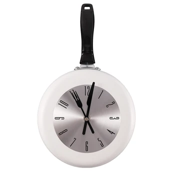 

Creative Wall Clock Metal Frying Pan Design 8 Inch Clocks Kitchen Decoration Novelty Art Horloge,White