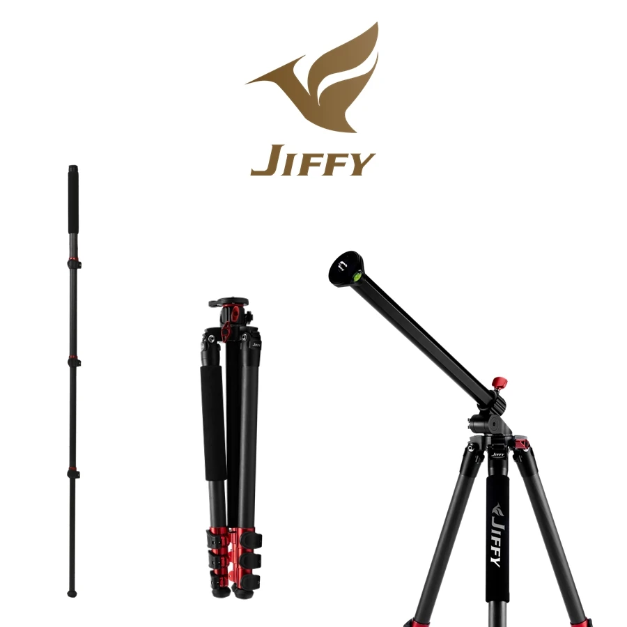 

JIFFY JF-PT Carbon Fibre 169cm Tripod with Mult-Angle Center Shaft Support Two Camera Load 15kg for Sony,Nikon,Canon DSLR Camera
