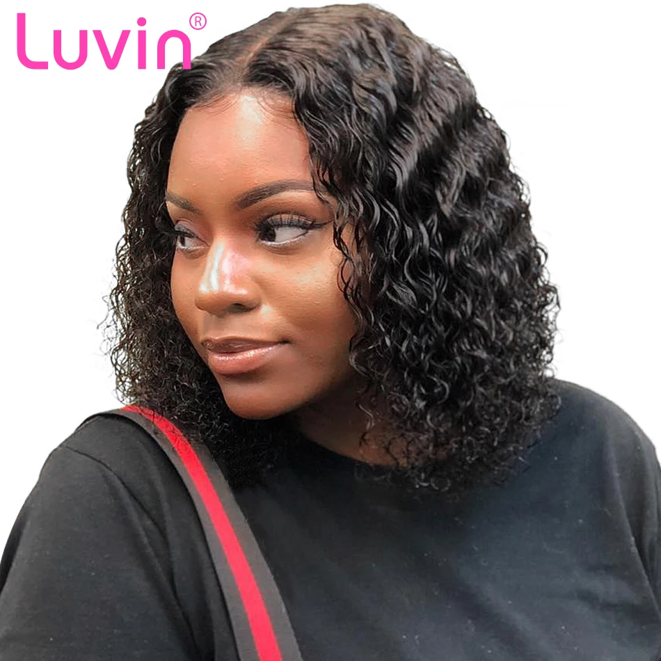 

Luvin Short Bob Mongolian Curly Lace Front Human Hair Wig Pre Plucked Deep Wave Frontal Natural Water Wigs for black Women