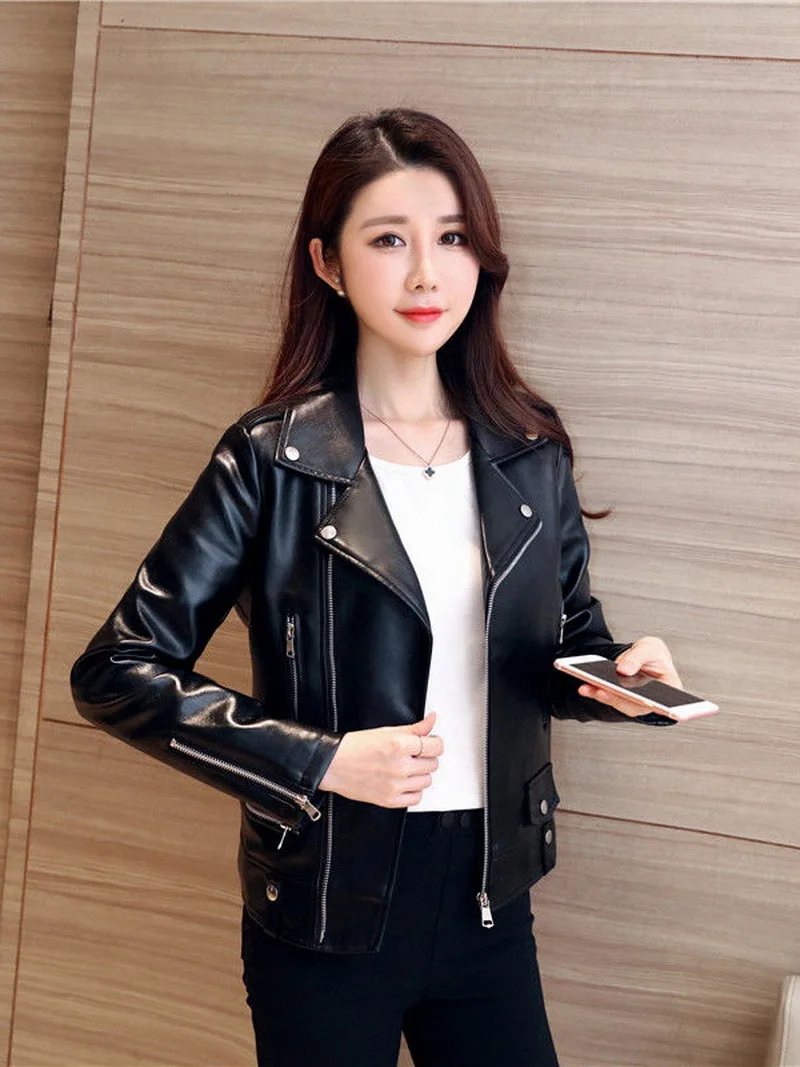 LOMAIYI Womens Moto Biker Zipper Jacket Women Asymmetric Zip Leather Jackets Autumn Shiny Coat Girls PU Leather Jacket BW059