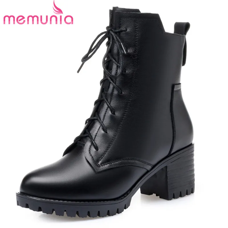 MEMUNIA/ г.; Лидер продаж; Новейшая обувь из натуральной кожи; женские зимние ботинки с круглым носком на высоком каблуке; женские ботильоны на платформе