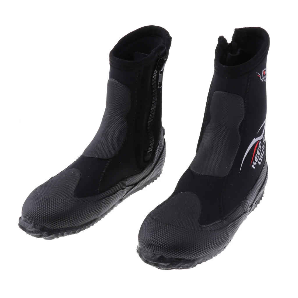 5mm Super Stretch Zipper Hard Sole Scuba Dive Water Sports Surfing Snorkeling Booties Wetsuit Boots Black XS -3XL 