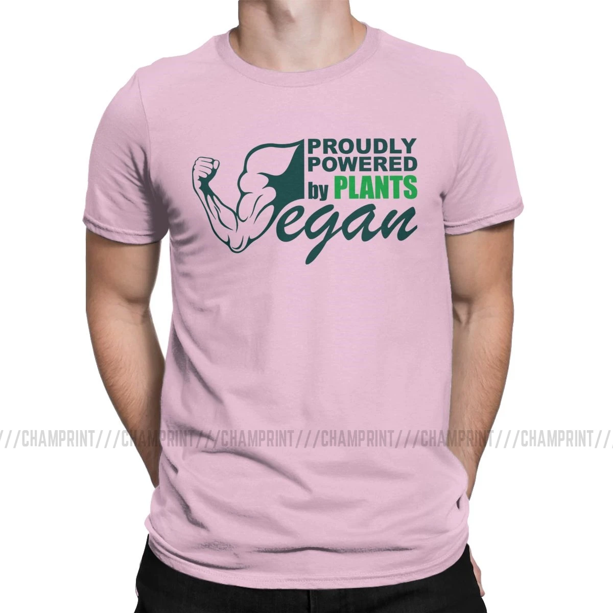 Мужская футболка Vegan Proudly Powered By Plants, забавная хлопковая футболка с коротким рукавом, Вегетарианская футболка для мужчин размера плюс, топы, идея подарка - Цвет: Розовый