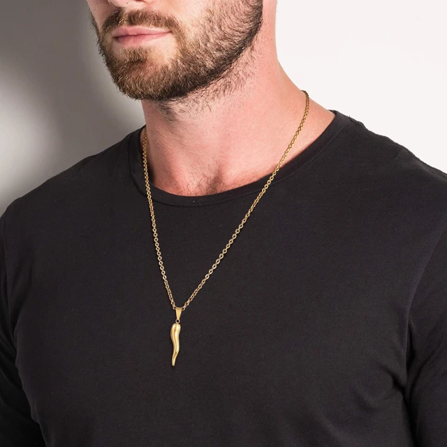 Stainless Steel Italian Horn Pendant Necklaces for Men Jewelry,Fashion Chic  Chains Necklace