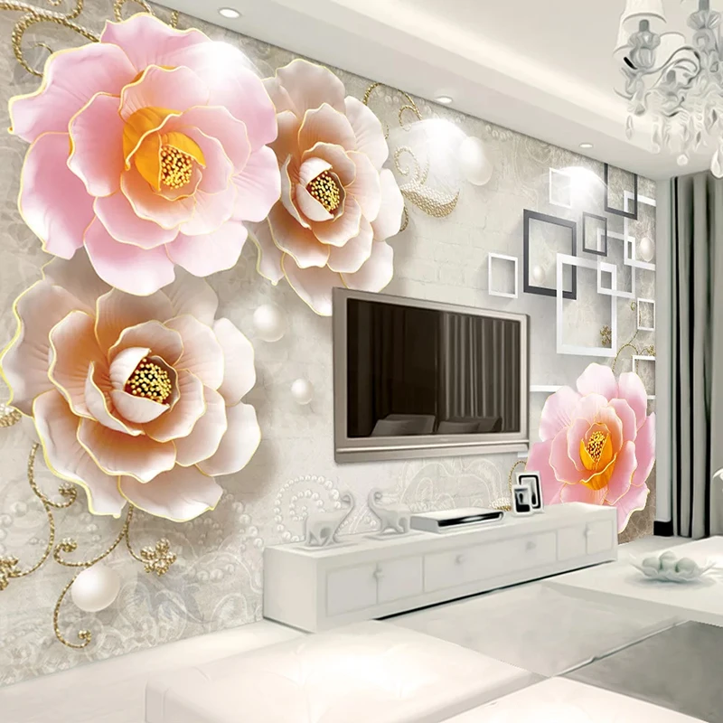 

Drop Shipping Custom Mural Wallpaper Wall Painting 3D Stereoscopic Embossed Jewelry Flowers Background Wall Papers Home Decor