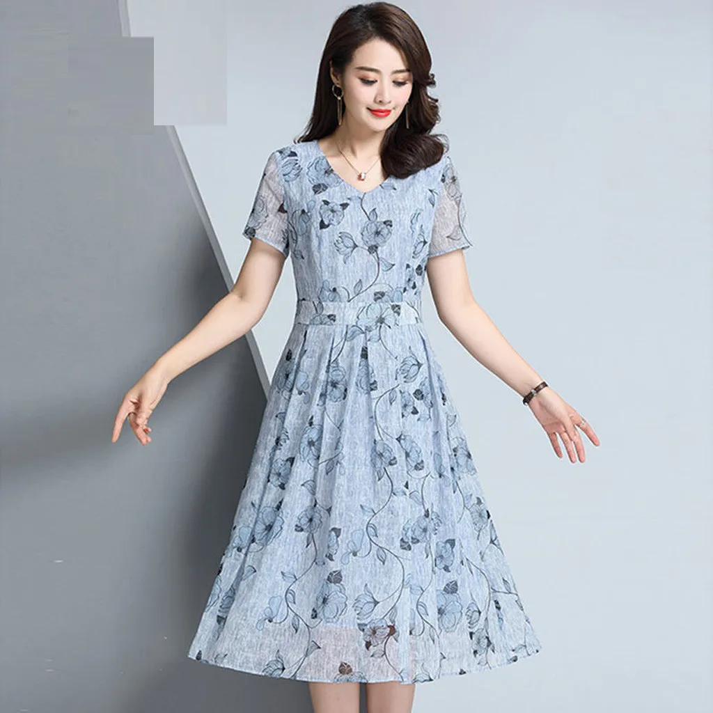 Summer Women Casual Floral Printed V 