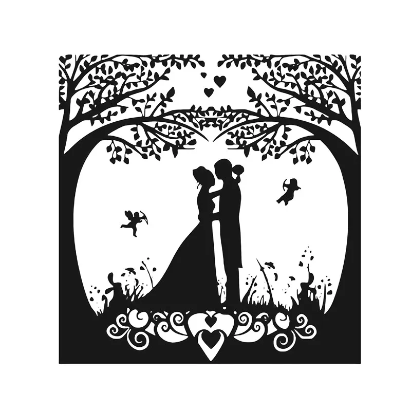 

YaMinSanNio Couple Love Dies Trees Metal Cutting Dies for Cards Making Scrapbooking Embossing Stencils for Die Valentine's Day