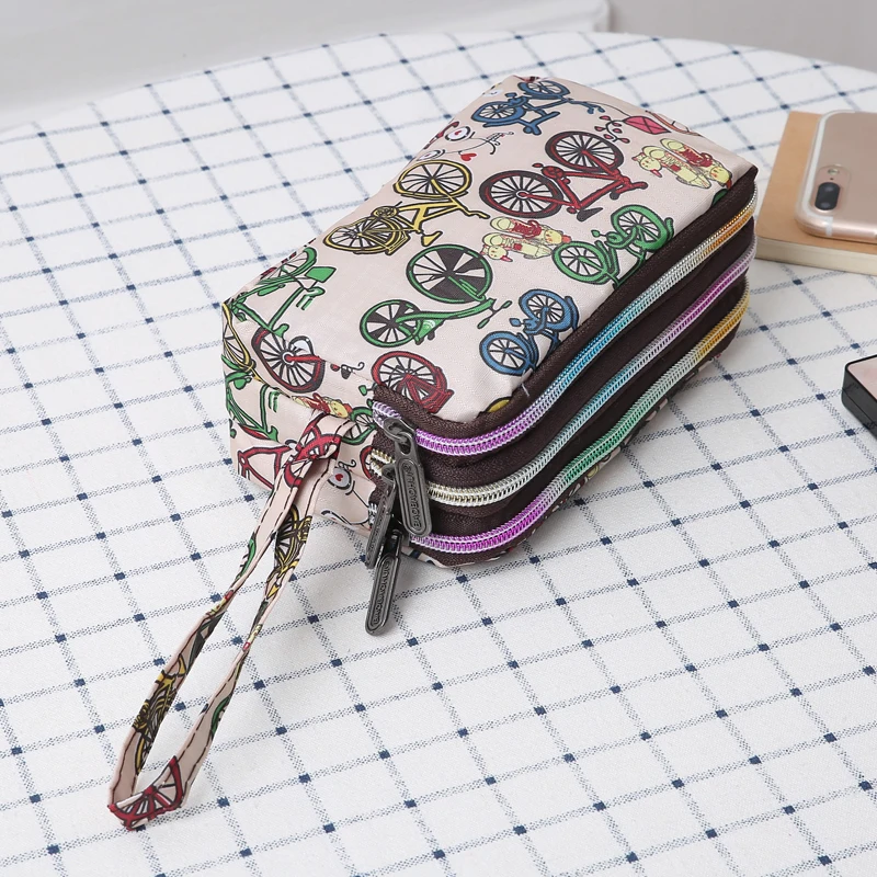 Женская сумочка, трехслойный Длинный кошелек на молнии, большой кошелек для монет, тканевая сумка для мобильного телефона - Цвет: Bicycle