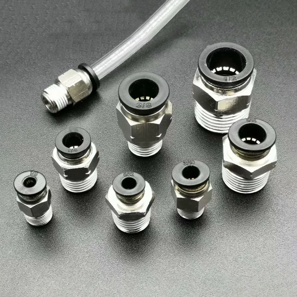 

1/8" 1/4" 3/8" NPT Male x Fit 5/32" to 1/2" OD Tube Pneumatic Air Fittings Push In Fit Connector