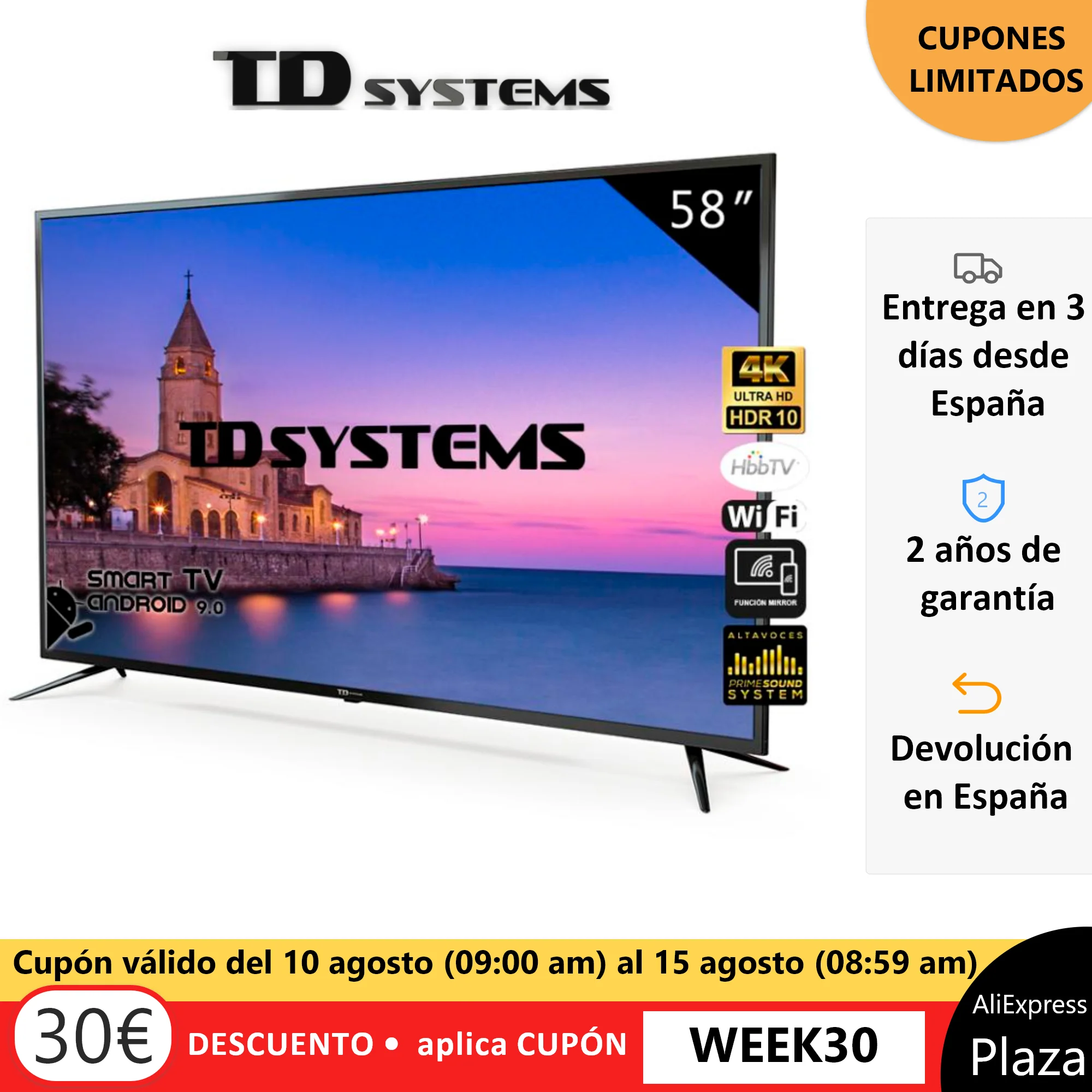 Televisions Smart TV 58 inch TD Systems K58DLJ10US. UHD 4K HDR, DVBT2