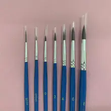 7 шт., набор кистей для акварельных красок с голубой острым нейлоновой ручкой и деревянной ручкой для детей, студенческие художественные принадлежности