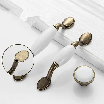 76mm 96mm 128mm Antique Furniture Handles Drawer Pulls Kitchen Cabinet Knobs and Handles White Ceramic Door Handles European