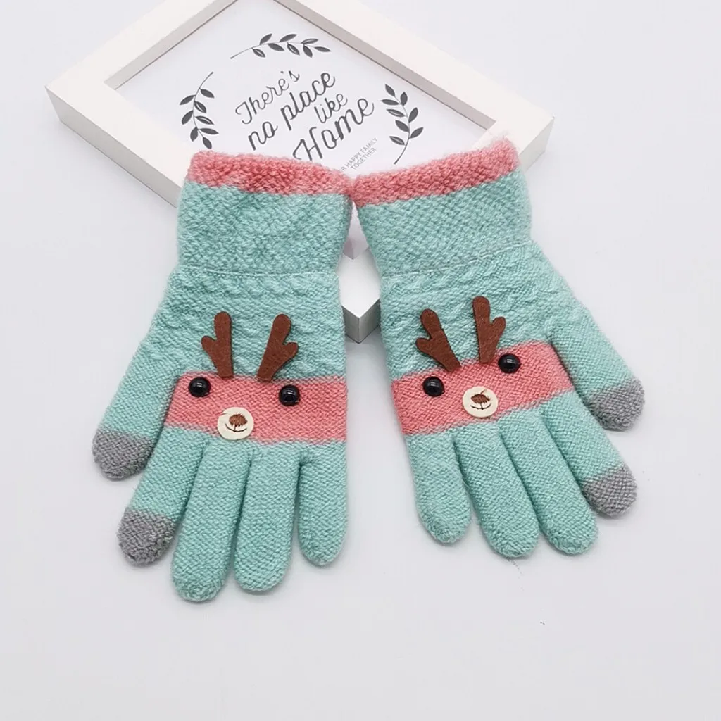 Детские перчатки для девочек; зимние перчатки с милым рисунком оленя; теплые детские варежки; перчатки ручной работы