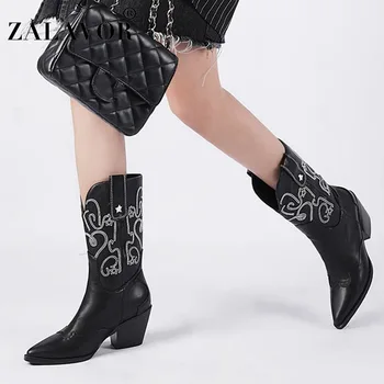 

ZALAVOR New Designer Chesil Women Boots Fashion Solid Color Sewing Shoes Women Slip-On Pointed Toe Female Footwear Size 33-45