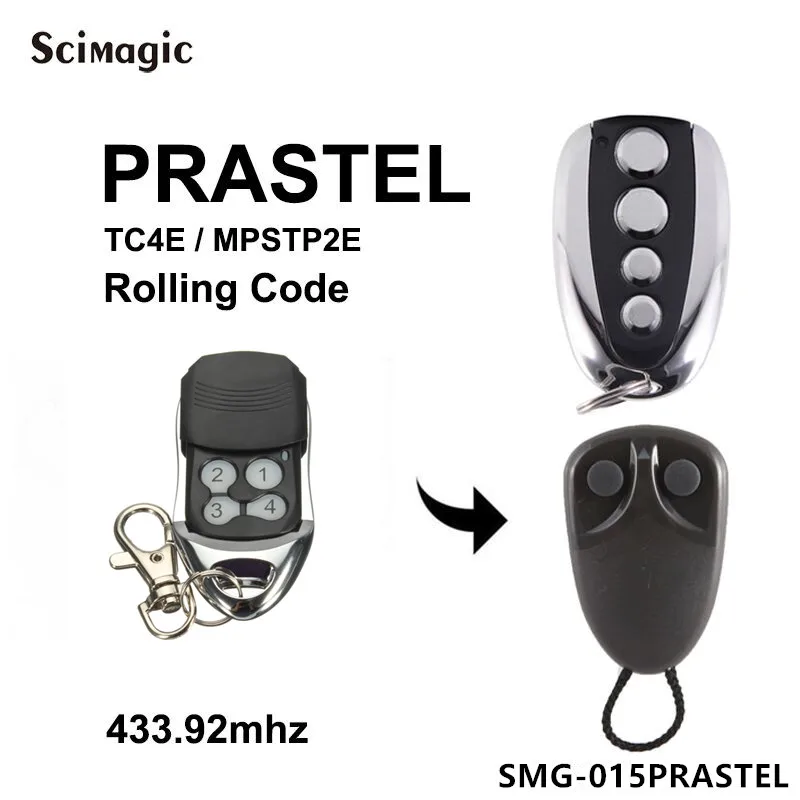 

PRASTEL TC4E Garage Door 433.92mhz Remote Control Rolling Code PRASTEL MPSTP2E Handheld Transmitter Gate Command Door Opener