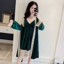 Комплект из 2 предметов для сна на осень и зиму, женский сексуальный вечерний комплект с платьем, сексуальная одежда для сна, банный халат, домашняя одежда, пижамы, халат, пижама