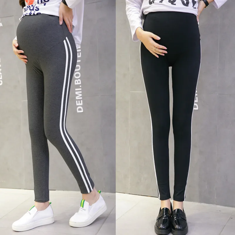 

2019 Autumn New Style Pregnant Women Pants Korean-style Slimming Slim Fit Side Edge White Sports Maternity Pants Pregnant Women