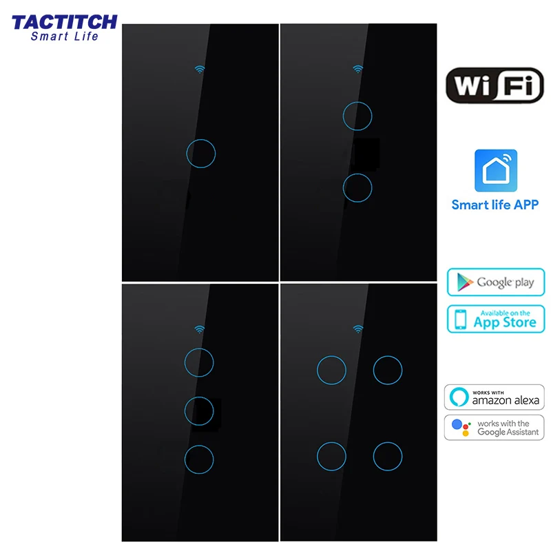 

Wifi Switch Smart Switch alexa Google Home supports Smart Life APP US standard 1Gang 2Gang 3Gang 4Gang Wifi Touch Light Switch