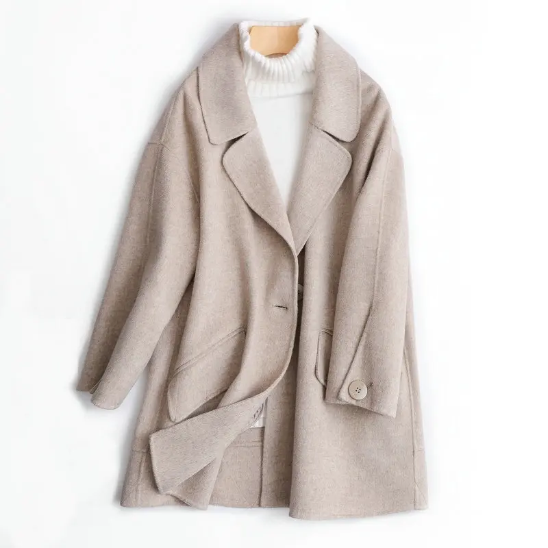 

High Quality Short Double-faced Cashmere Coat Female 2019 Autumn and Winter New Loose Slimming Suit Woolen Coat Cc102
