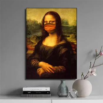 

Funny Mask Mona Lisa Oil Painting Canvas Posters and Prints Wall Art for Living Room Home Decor (No Frame)