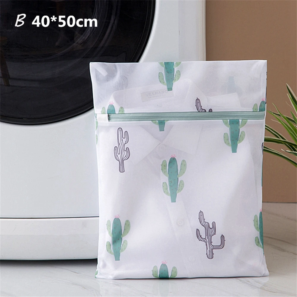 2 6 Sizes Polyester Mesh Wash Laundry Bag For Clothes Underwear Household Protected Lingerie Bra Washing Bag Cactus Printing Bags - Цвет: 2