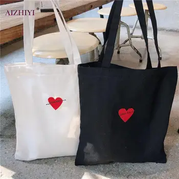 

Ladies Handbags Cloth Canvas Tote Bag pattern Shopping Travel Women Heart Print Eco Reusable Shoulder Shopper Bag bolsas de tela