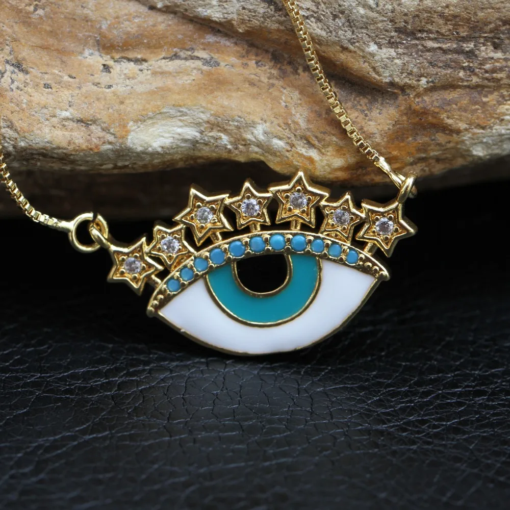 Fashion Lucky eye star evil eye pendant necklace colorful zircon charm gold color girlish choker jewelry designed for women