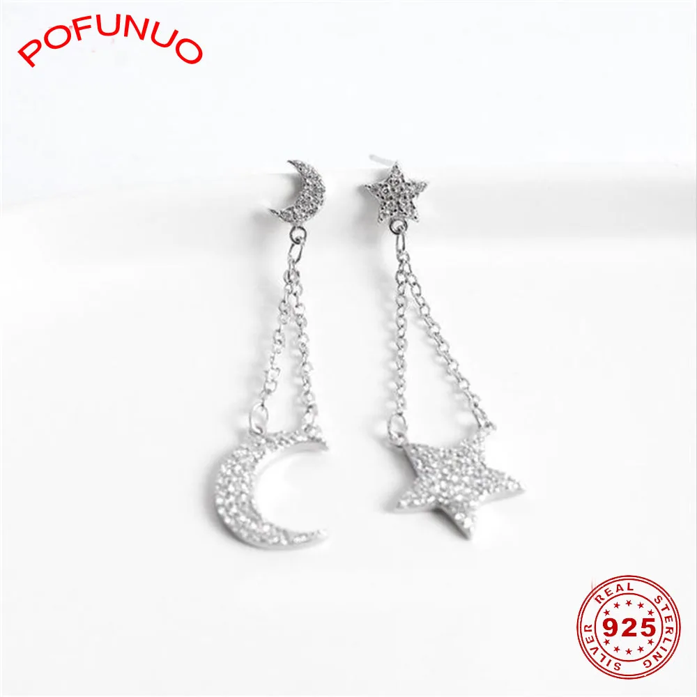 Серьги женские Асимметричные из серебра 925 пробы с Луной и звездами | Украшения