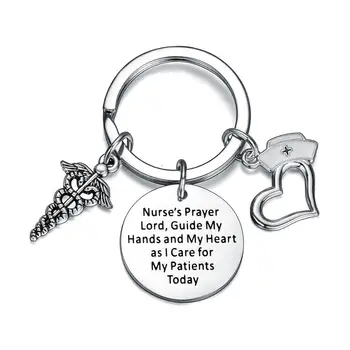

12PCs Thank You Gifts Keychain Keyring "Nurse's Prayer Lord" Key Chain Gifts For Nurse RN Cap Charms Jewelry Stainless Steel