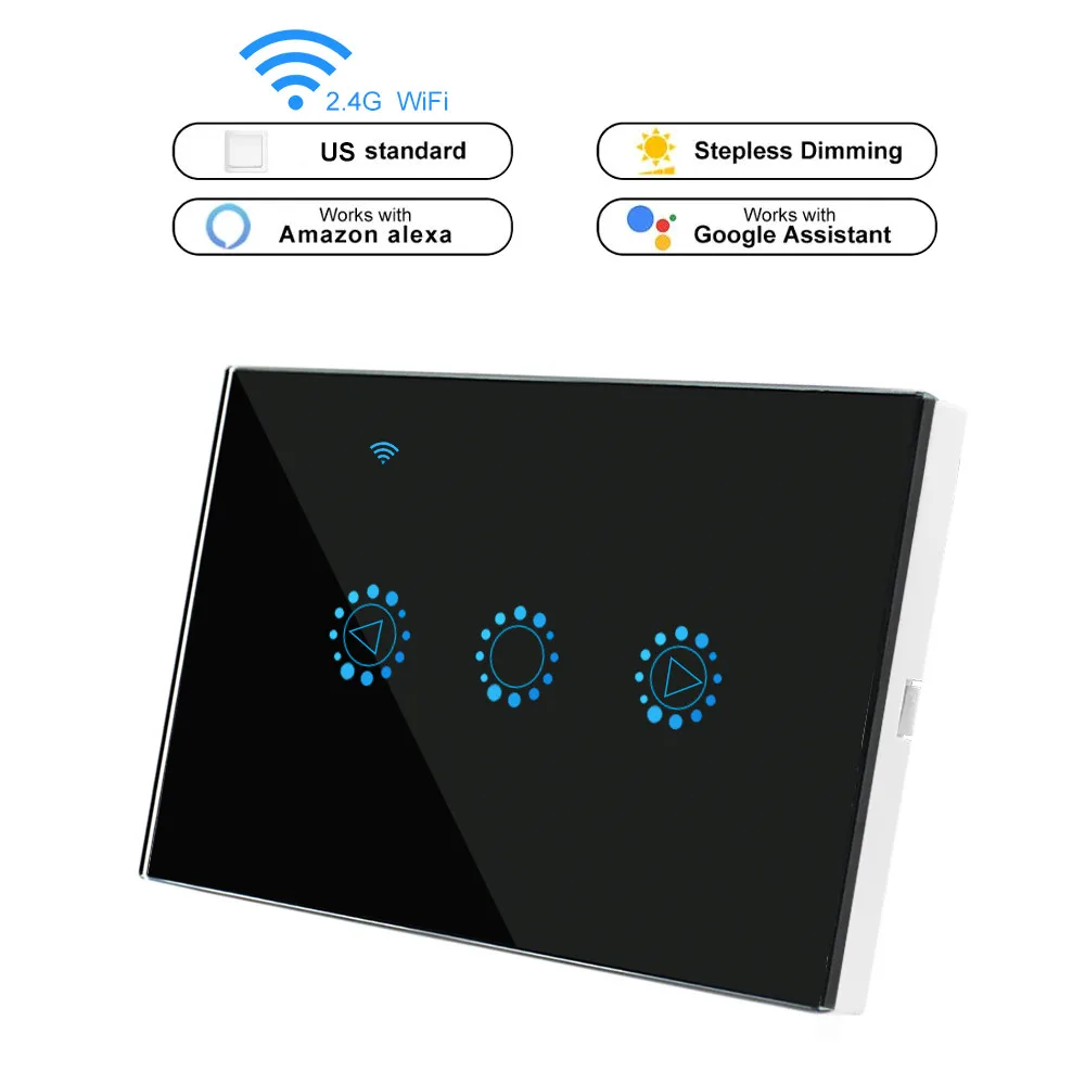 WiFi диммер, умный светильник, сенсорный переключатель, Диммируемый, совместим с Amazon Alexa Google Home, Диммируемый, 110 В, 220 В, стандарт США, ЕС - Цвет: Black US Standard
