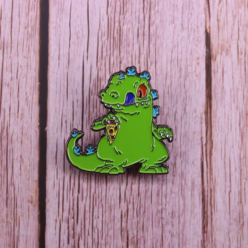 Reptar на ломтике брошь в виде пиццы зеленый T-rex значок, мариновские солончики, штифт, ностальгические ювелирные изделия из мультфильмов