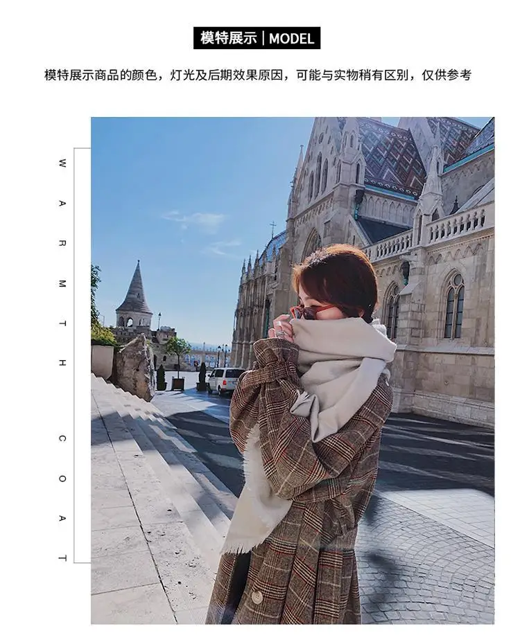 Осенне-зимнее Новое Стильное шерстяное пальто для фотосессии, Женское шерстяное пальто средней длины в Корейском стиле свободного кроя, шикарное шерстяное пальто в клетку