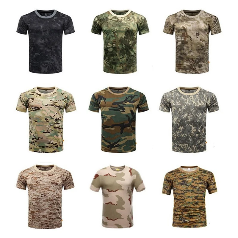 Quick Dry Camouflage T Shirt Summer Men's T-shirt Short Sleeve Tee Tops Outdoor Tactical Combat Fitness Hiking T-Shirt