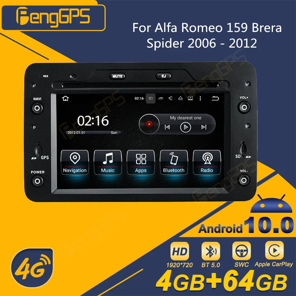 

For Alfa Romeo 159 Brera Spider 2006 - 2012 Android Car Radio 2 Din Stereo Receiver Autoradio Multimedia DVD Player GPS Navi