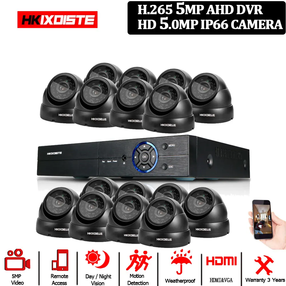 16PCS 5MP Dome CAM 16CH 4MP 5MP DVR NVR AHD HD CCTV система 16 шт 5MP IR-Cut in/Открытый День ночного видения CCTV камера безопасности комплект видеонаблюдения - Цвет: 16PCS 5MP Dome CAM