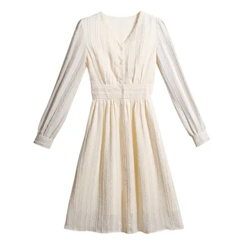 

French Style Non-Mainstream Skirt 2020 Autumn New Fashion V-neck Slim Slimming Commuter Elegant Wind Chiffon Dress Female