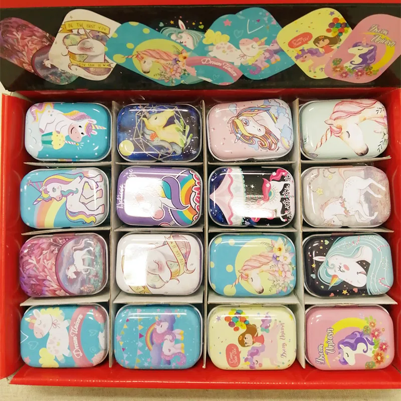 

New!32pc/box Mixed Unicorn Printing Mini Pill Case Collectables mini Box Diy storage box Iron lipstick case small tin box