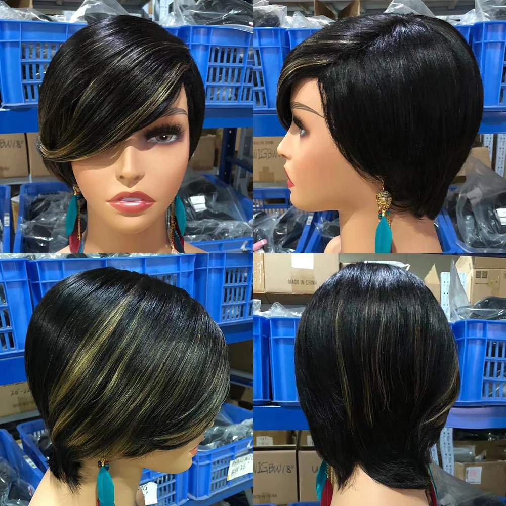 Pixie Cut Short Human Hair Wig With Bangs Straight Bob Short Human Hair Wigs Ombre Color 99j Full Machine Wigs For Black Women Pixie Cut Short Human Hair Wig With Bangs Straight Bob Short Human Hair Wigs Ombre Color 99j Full Machine Wigs For Black Women