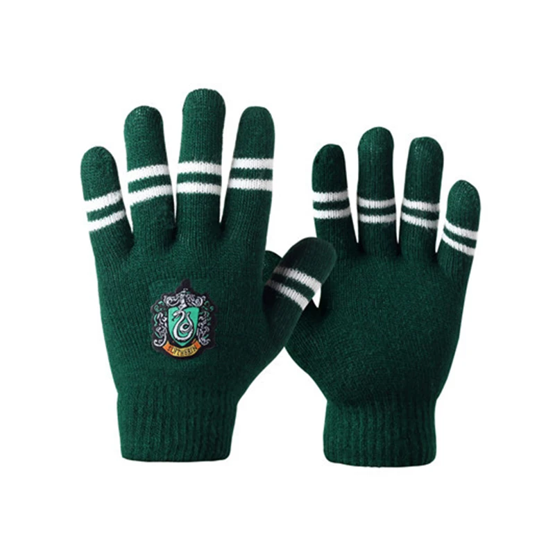 Green gloves Wizard Potter Scarf Hermione Scarf Gryffindor/Slytherin/Hufflepuff/Ravenclaw Scarves Gloves Tassel Scarf Double Thickening Scarf - Color: Green gloves