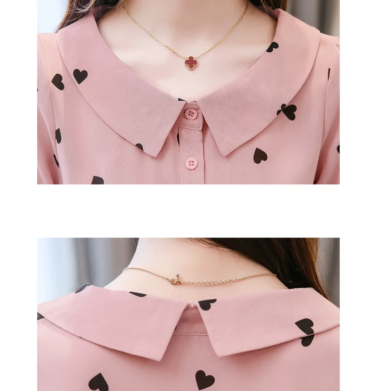 Повседневная розовая Женская одежда нового размера плюс, женская блузка с длинным рукавом, осень, офисные женские шифоновые блузки с принтом 6263 50