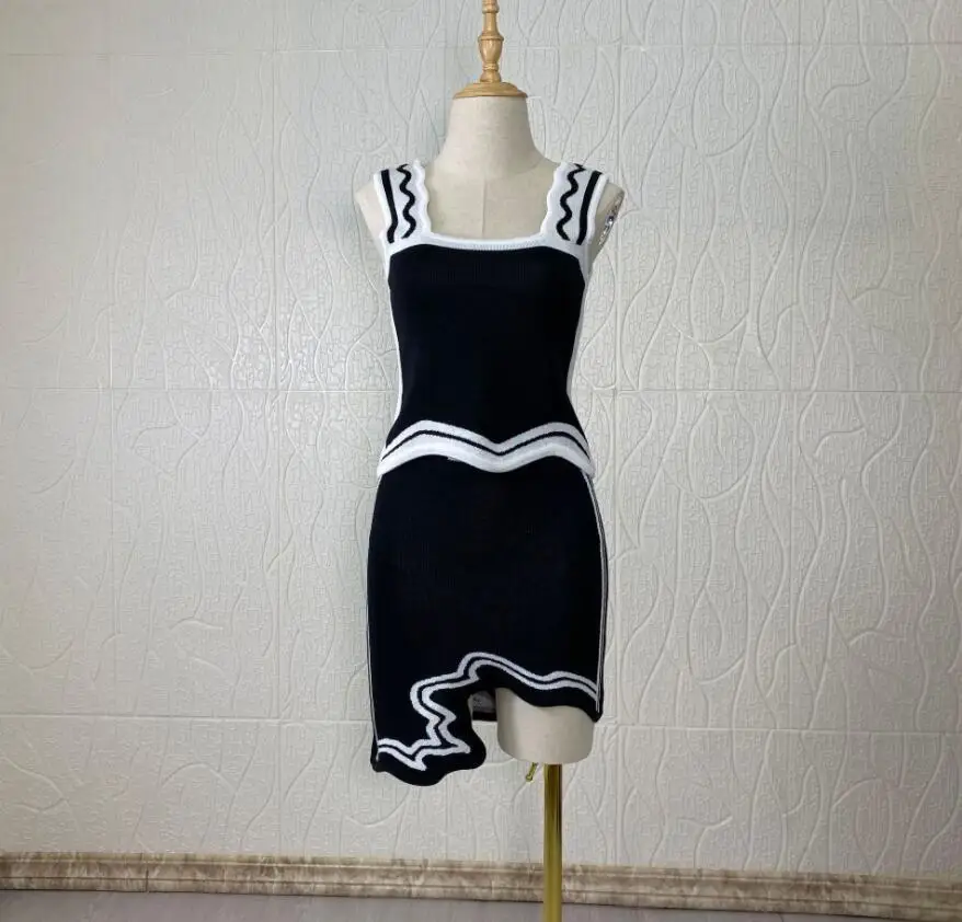 Asymmetrical Wavy Hem Knit Top Skirt