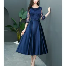 Вечернее платье длиной до середины икры темно-синего цвета, кружевное вечернее платье с коротким рукавом, вечернее платье для женщин, вечернее платье abiye gece elbisesi vestido de festa