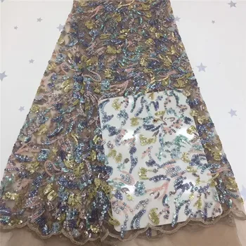 

Multi Color Sequins Net Lace Fabric 2020 High Quality African Mesh Wedding Bride Dress Sewing Sequined Embroidered Material
