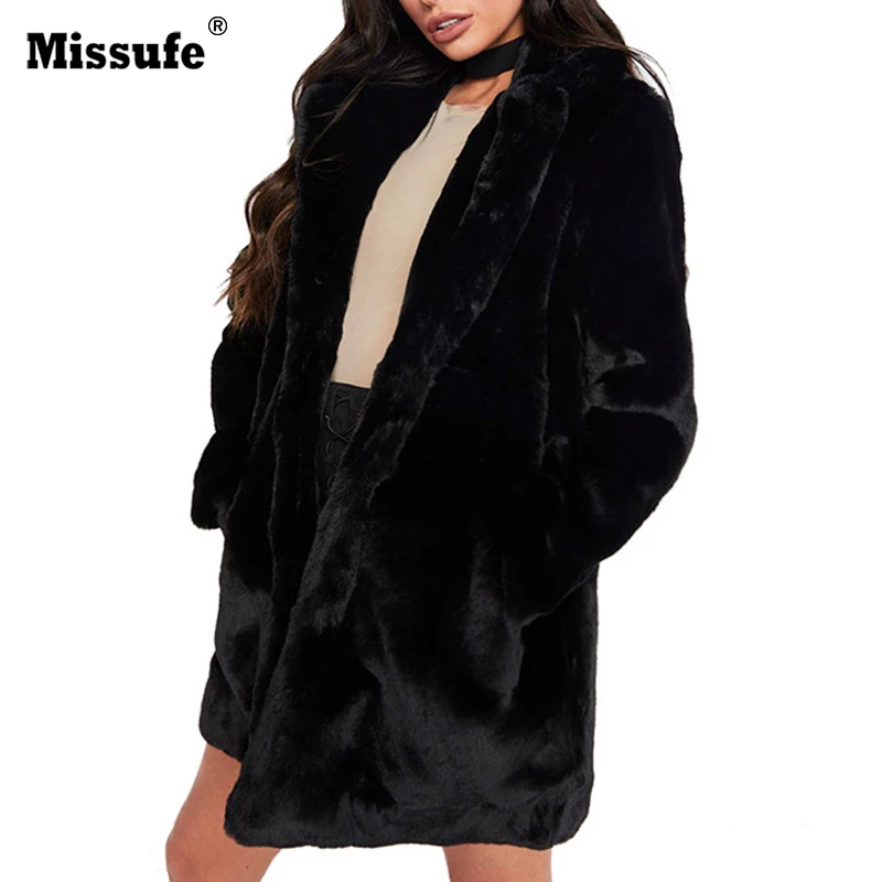 

Missufe Plus Size Faux Fur Coat Women Long Sleeve Warm Medium Length Jacket 2019 Winter Fur Coat Cardigan Rabbit Fur Outwear