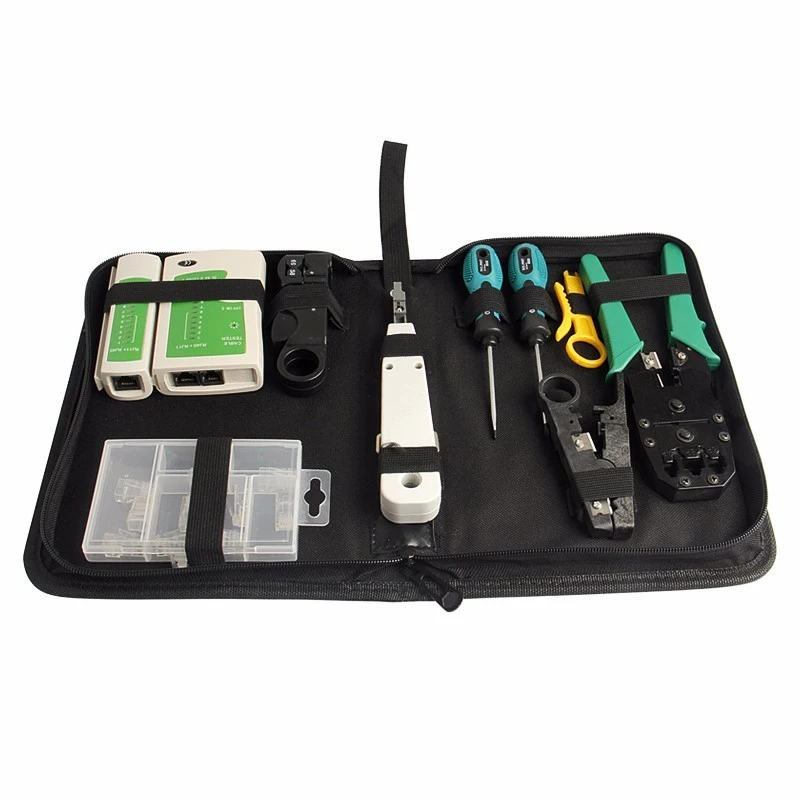 Realmote 10pcs LAN Network Tool Set Cable Tester Crimper Stripper Optical Fiber Toolkit Installer Repair Ferramentas Pdr